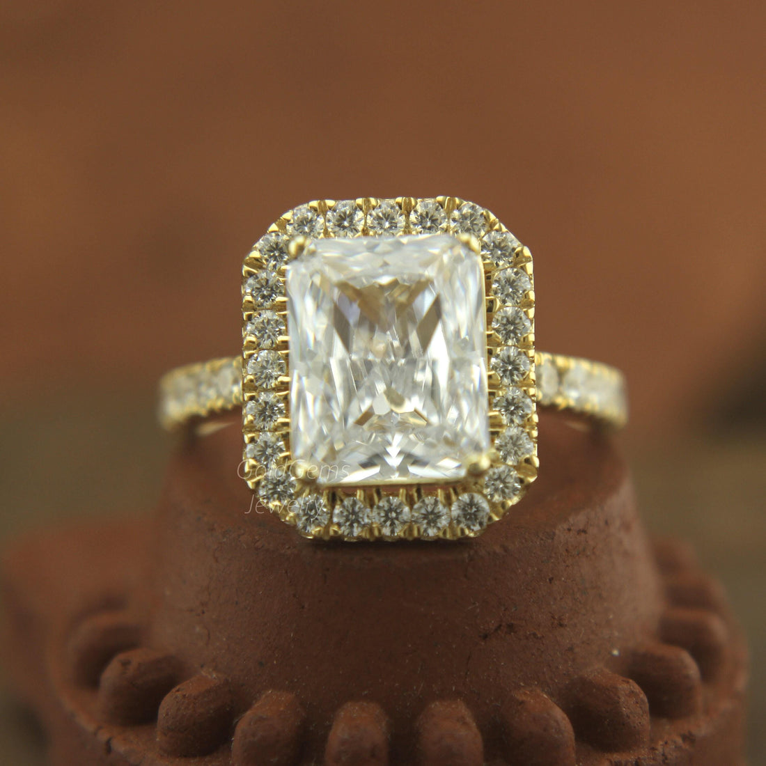 Handmade Radiant Moissanite Halo Ring, Unique Vintage Gold Design, Timeless Symbol of Love, Perfect Wedding, Engagement, Anniversary Gift